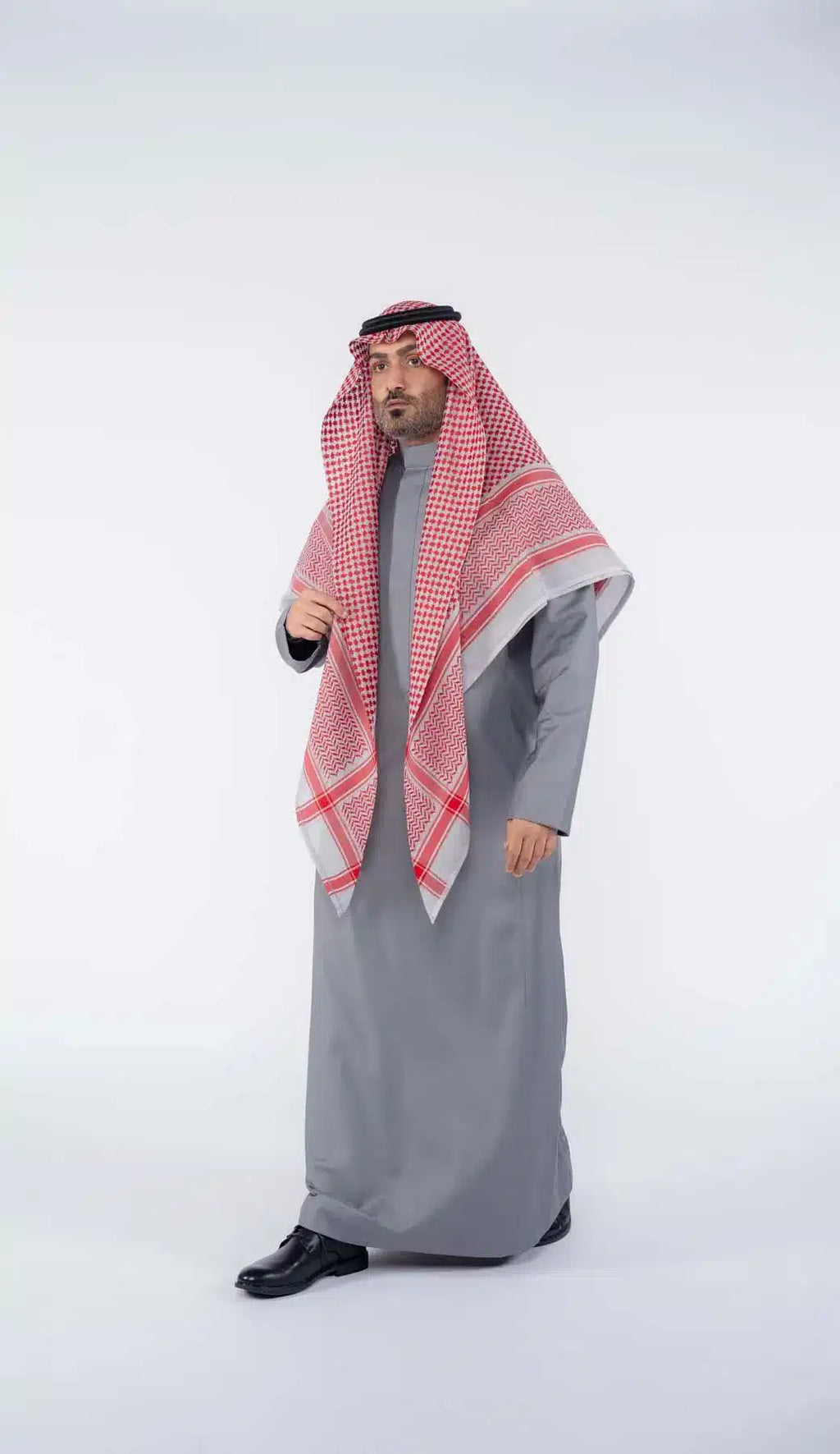 شماغ رجالي ستاندر أحمر بأرضية رمادي