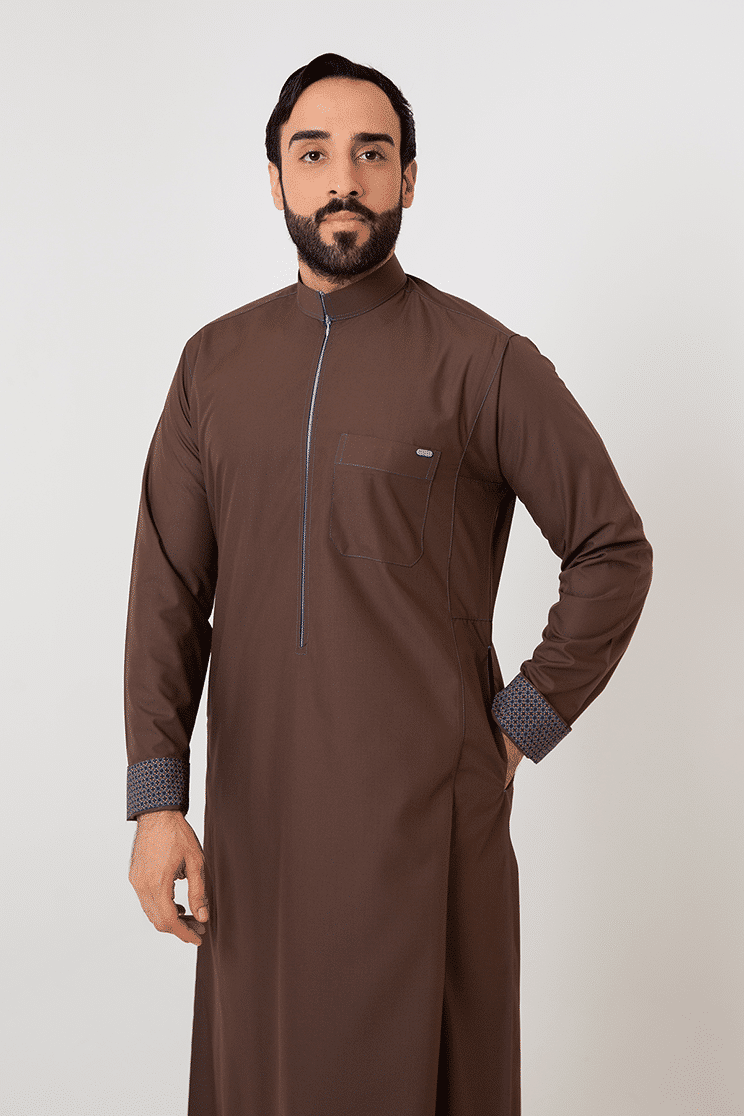 Brown re-thobe with a colorful zipper