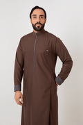 Brown re-thobe with a colorful zipper