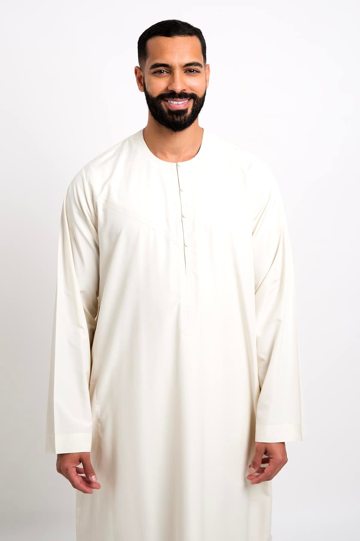 جلابية عماني, أكمام طويلة, لون كريمي