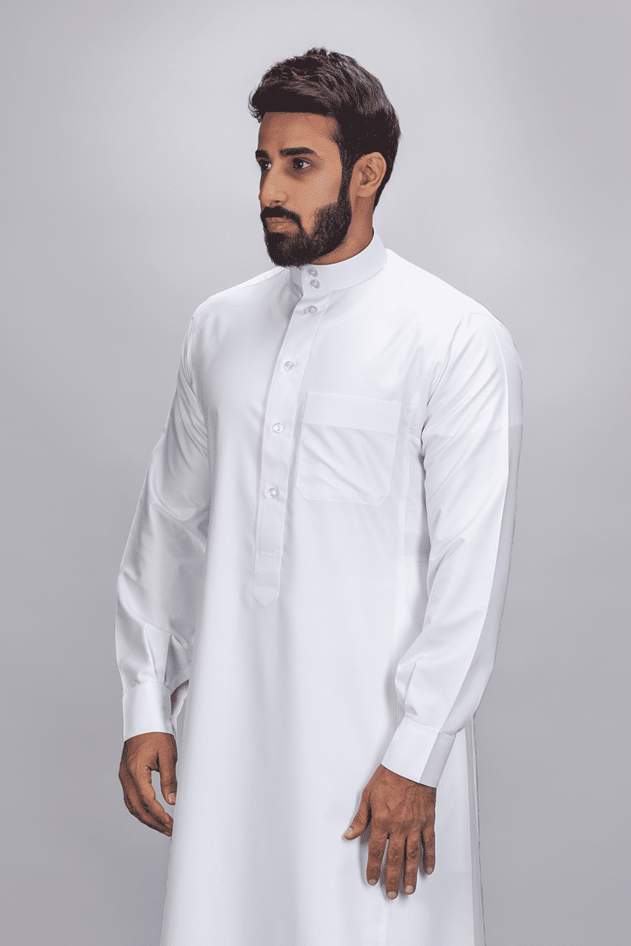 ثوب كلاسيك شبابي , أكمام كبك, أبيض