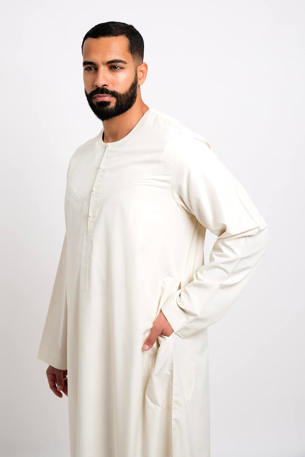 جلابية عماني, أكمام طويلة, لون كريمي