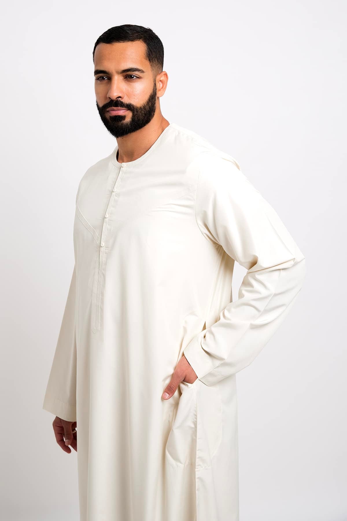 جلابية عماني, أكمام طويلة, لون كريمي