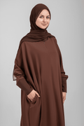عباية النور البني بطرحتين وسحاب أمامي