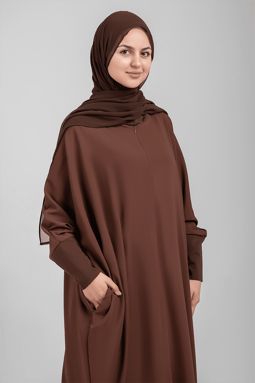 عباية النور البني بطرحتين وسحاب أمامي
